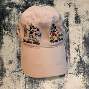 Disney Mickey Mouse Through The Years Hat Beige Embroidered Adjustable Strap Cap